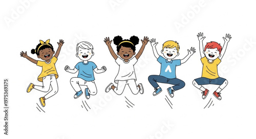 Diverse Group of Happy Children Jumping Joyfully Together.
