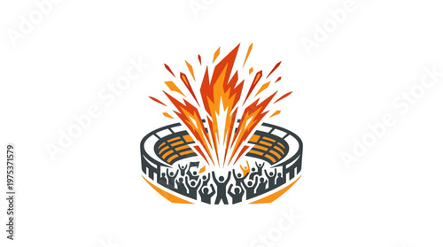 Abstract Emblem of Fire Bursting from a Stadium