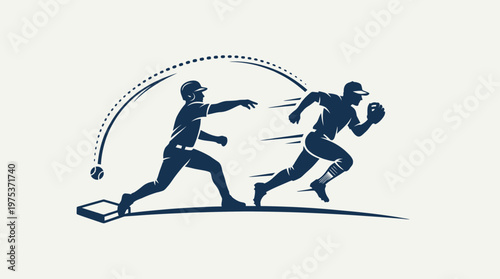 Baseball Players In Action Throw and Run