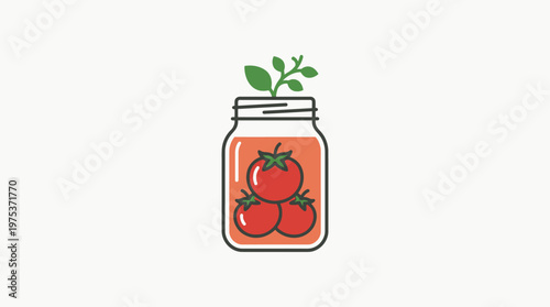 Fresh Tomatoes in Glass Jar with Green Sprouts