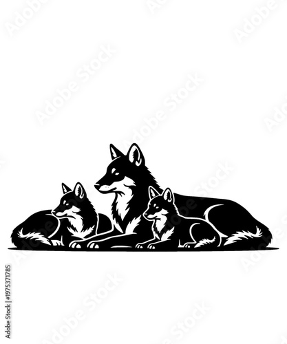family of huskies resting together flat design vector illustration