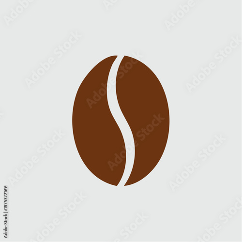 Simple stylized illustration of a single brown coffee bean on a light grey background, representing a common beverage ingredient.
