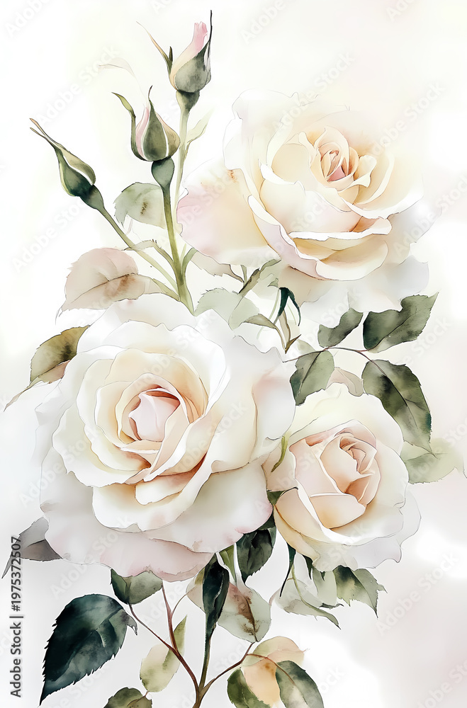 Obraz premium Delicate Watercolor Roses Bouquet