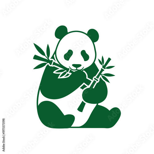 Playful panda enjoying bamboo in a serene setting