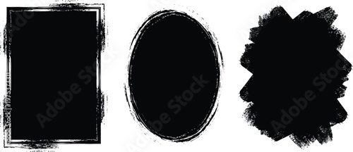 Black Brush Stroke Shapes on White Background