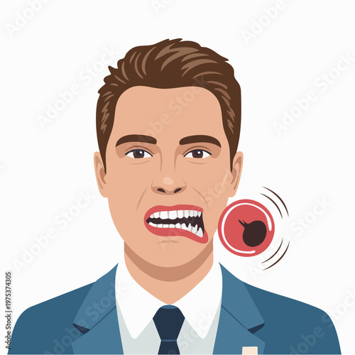 Businessman with a whistle in his mouth