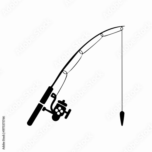 Black fishing rod and reel vector illustration.