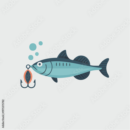Cartoon illustration of a fish biting a lure.