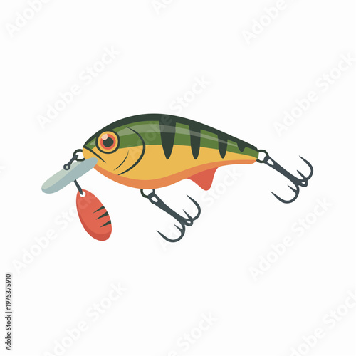 Colorful fishing lure with hooks and spinner.