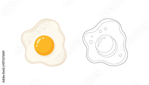 Fried Egg Color and Outline Illustration Breakfast Food Icon