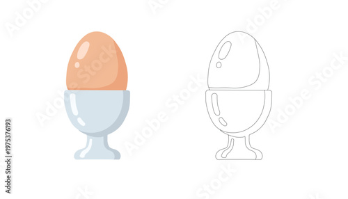 Boiled Egg in Egg Cup Color and Outline Illustration