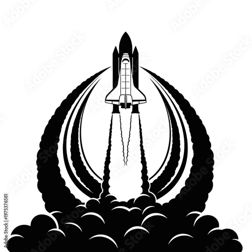 Rocket Launching with Smoke Trails in Black and White