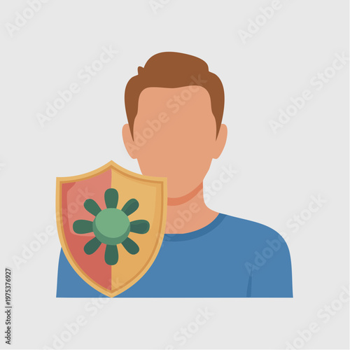 Man protected by shield against virus.
