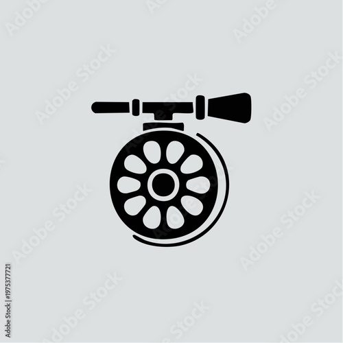 Black silhouette of a fishing reel.