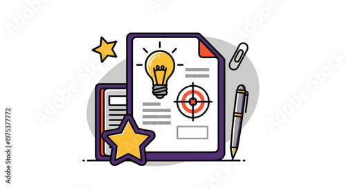 creative idea concept with document, light bulb, and target