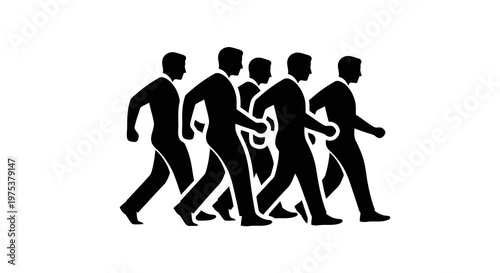 Group of people walking together in a synchronized manner