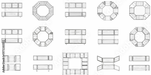 Tablou pe pânză Architectural plans depicting various furniture arrangements in top down view