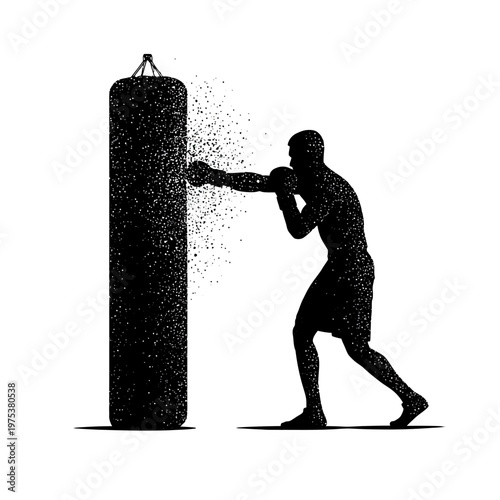 Silhouette of Boxer Training with Punching Bag