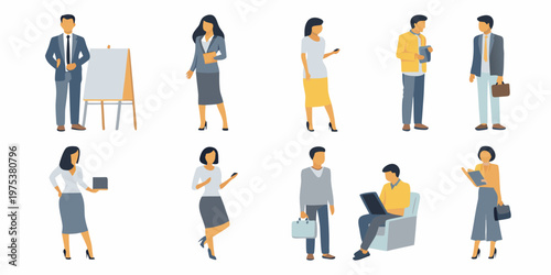 Diverse group of business professionals in a modern flat vector illustration