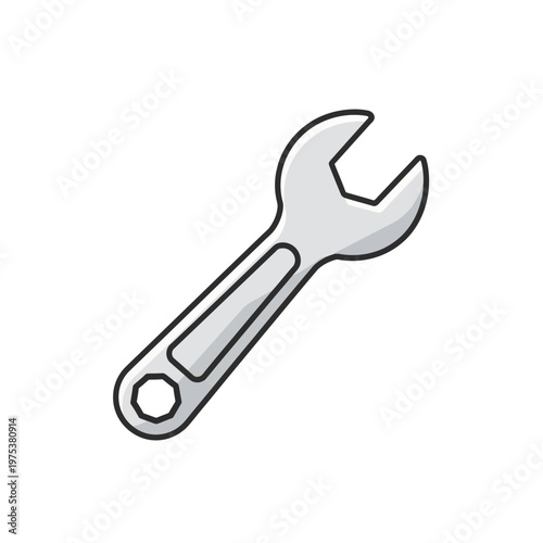 Silver Wrench Tool on White Background for Repairing