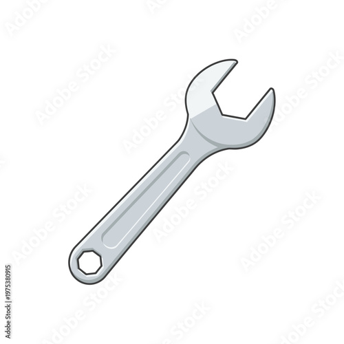 Silver wrench tool on white background for repairs