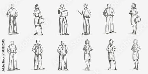 Tableau sur toile A collection of sketchy full body illustrations depicting diverse people
