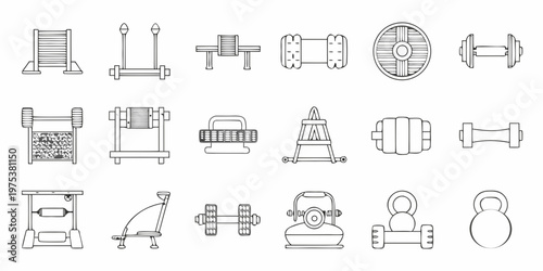 Collection of various historical vehicle parts and ancient tools outlined in black