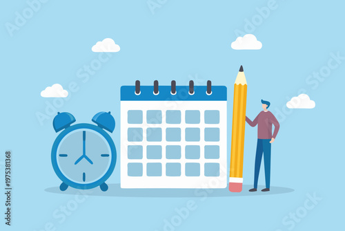 Planning and scheduling a man considers dates with a pencil