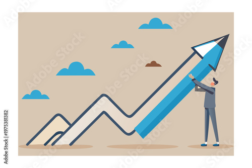 A person pushing a large pencil shaped like a growth chart