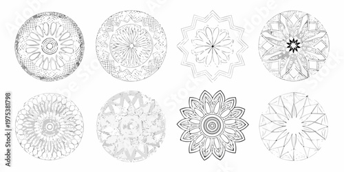 Eight decorative easter eggs with intricate floral and geometric designs