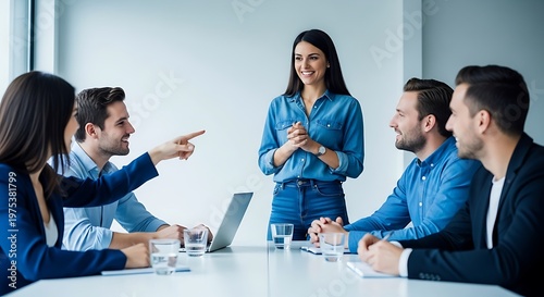 Diverse business team collaborating in a modern office meeting room.