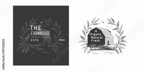 The farmhouse logo design with organic elements and vintage aesthetic