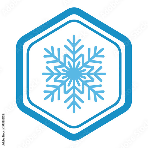 Blue snowflake design in a hexagonal shape symbol  winter weather icon icon