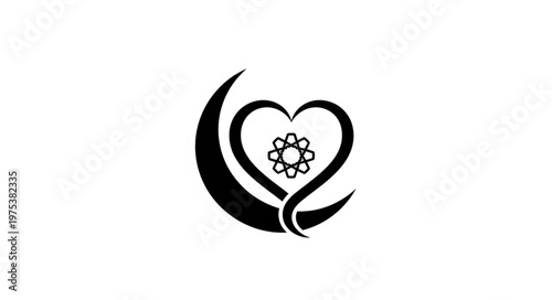 Elegant Black Heart and Crescent Moon Symbol of Love and Faith.