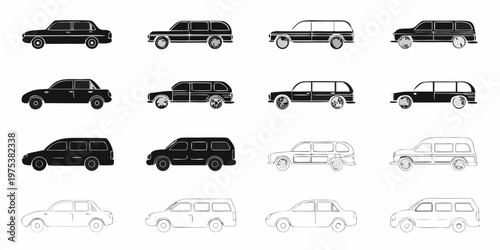 Collection of vintage and modern station wagon vehicle silhouettes
