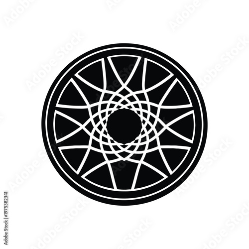Simple vector illustration of a car wheel with metallic rim design isolated on background
