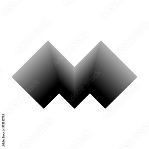 Minimalist black and white letter M logo design with a 3d depth effect and geometric gray gradient shadows for corporate identity symbol and modern technology website graphic.