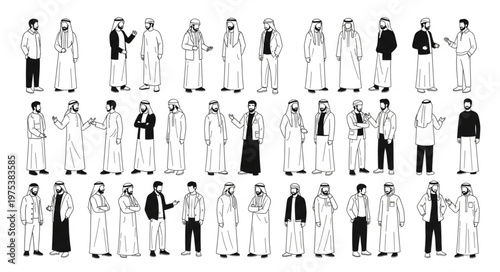 Diverse group of men in traditional attire, cultural representation.