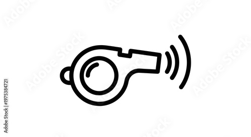 Simple black line drawing of a whistle blowing on a white background