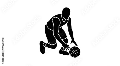 A basketball player in a kneeling position, dribbling the ball with one hand.