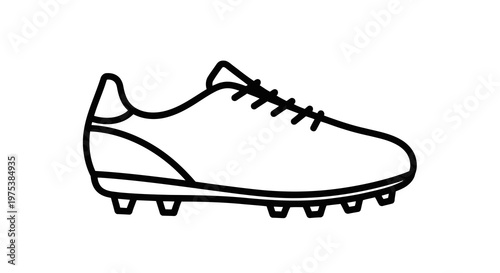 A simple line drawing of a cleated sports shoe on a white background.