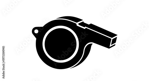 A simple black and white icon of a whistle on a plain background.