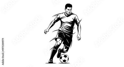 A soccer player in action, dribbling a ball with skill and precision on the field.
