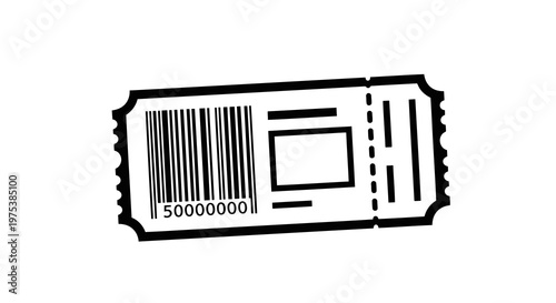 A simple black and white illustration of a ticket with a barcode.