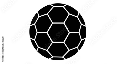 A simple black and white illustration of a soccer ball on a plain background.