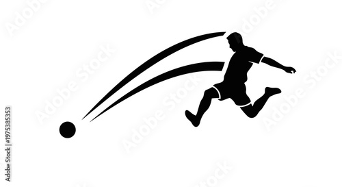 A soccer player kicking a ball with dynamic motion lines