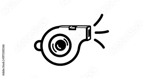 A simple black and white illustration of a whistle being blown.