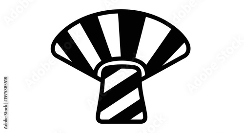 A simple black and white graphic of a parachute with striped pattern on a plain background.