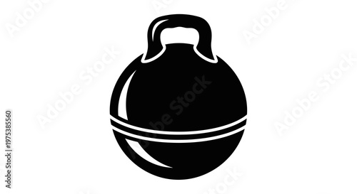 A simple black and white illustration of a kettlebell on a white background.