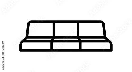 A simple line drawing of a sofa with three seats and a minimalist design.